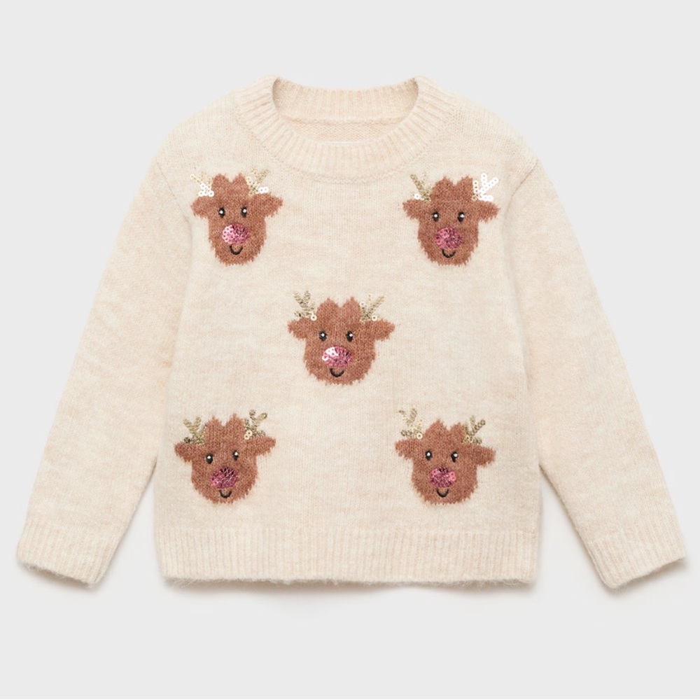 Mango Cream Sweater with Festive Details